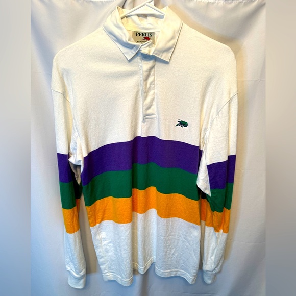 Perlis Mardi Gras Rugby Shirt Size XS Striped Made In The USA Crawfish - Picture 1 of 7